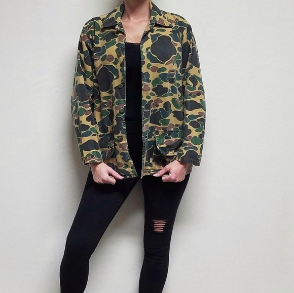 VINTAGE 70s SafTbak Duck Camouflage Lightweight Grunge Hunting Jacket Small - Picture 2 of 14